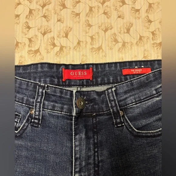 Guess Blue Straight Leg Jeans with Distressed Details - Picture 2 of 7